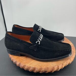 Stacy Adams Mens Norwood Black Suede loafer Slip-On Shoes Chain buckle Sz 9